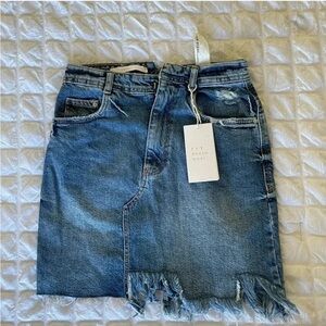 Zara Blue Frayed Denim Skirt
